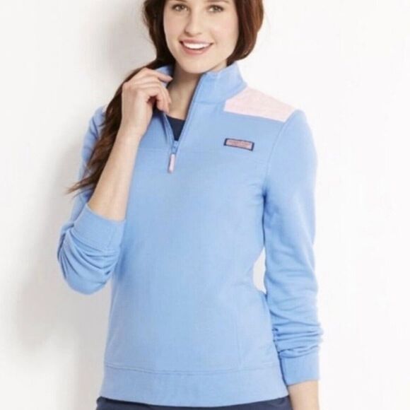 Vineyard Vines Dockside Shep Shirt Zip Blue Pink S - Picture 1 of 9